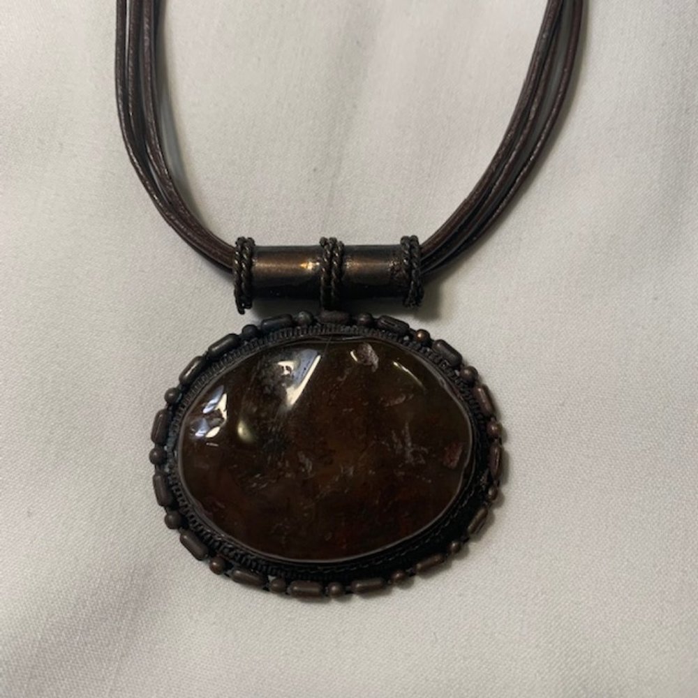 Brown Leather Choker with Brown Stone Pendant